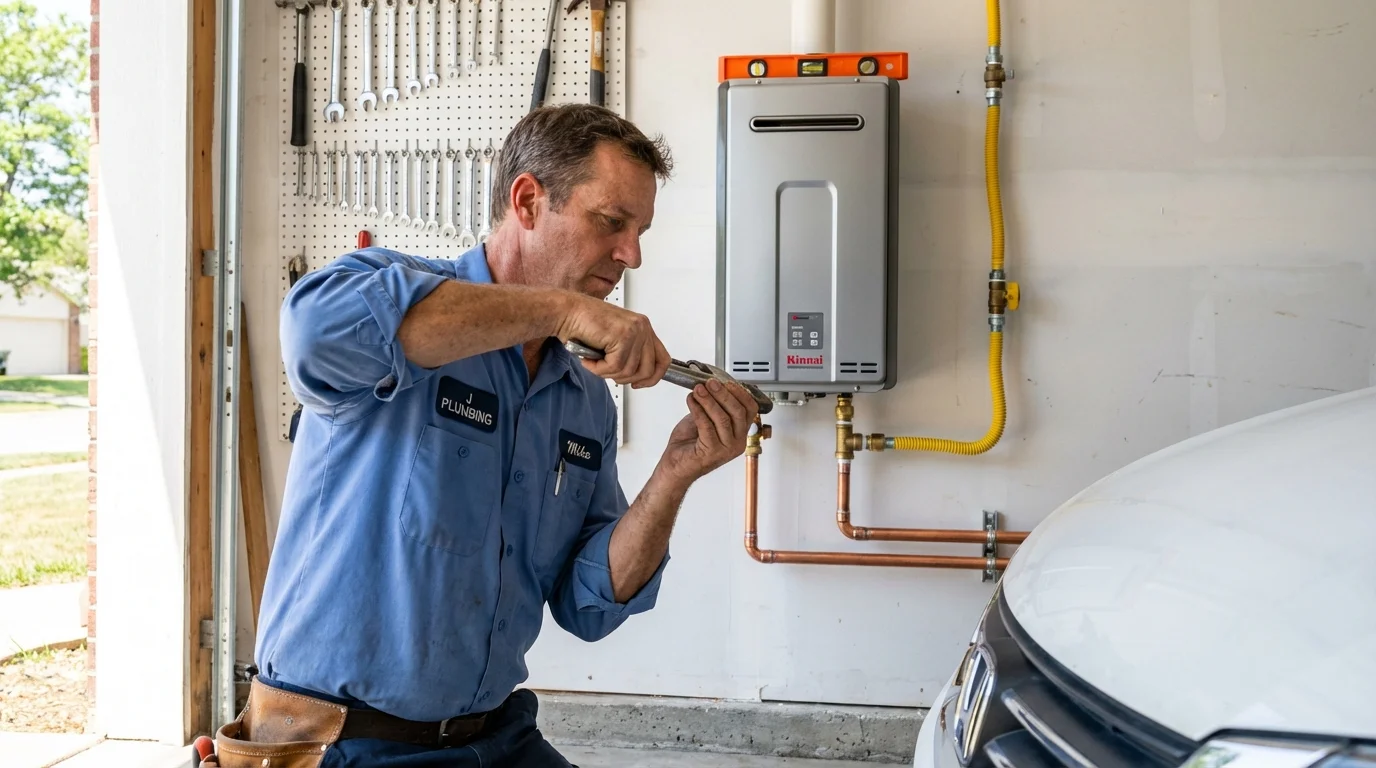 Tankless water heater installation by a Johns Plumbing LLC plumber in Pineville